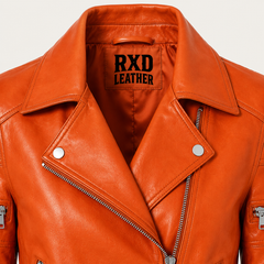 Women's orange leather biker jacket styled – RXD Leather