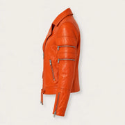 Women's slim fit orange leather biker jacket – RXD Leather