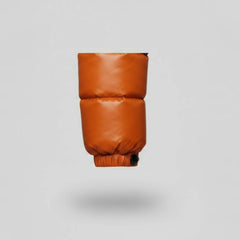 Women's orange leather puffer jacket detail – RXD Leather