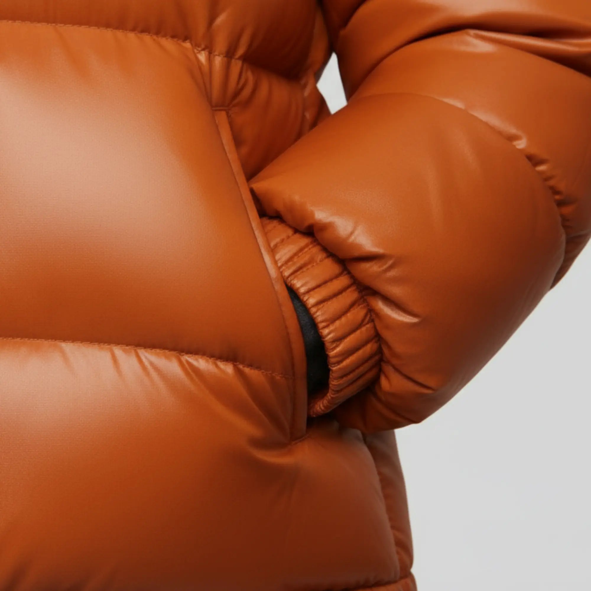 Women's orange puffer jacket with fur hood back – RXD Leather