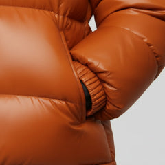 Women's orange puffer jacket with fur hood back – RXD Leather