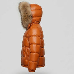 Women's orange genuine leather winter jacket – RXD Leather