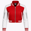 Women's red wool varsity jacket with leather sleeves – RXD Leather