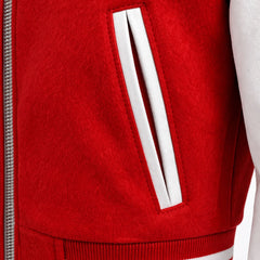 Women's red varsity bomber jacket styled – RXD Leather