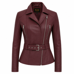 Women's burgundy sheep nappa leather long blazer – RXD Leather