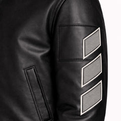 Women's two-tone varsity bomber jacket detail – RXD Leather