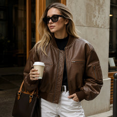 Women's oversized brown leather bomber jacket – RXD Leather