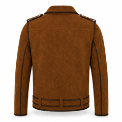 Men's Dark Calf Suede Leather Biker Jacket Asymmetrical Zip - RXD Leather 00524