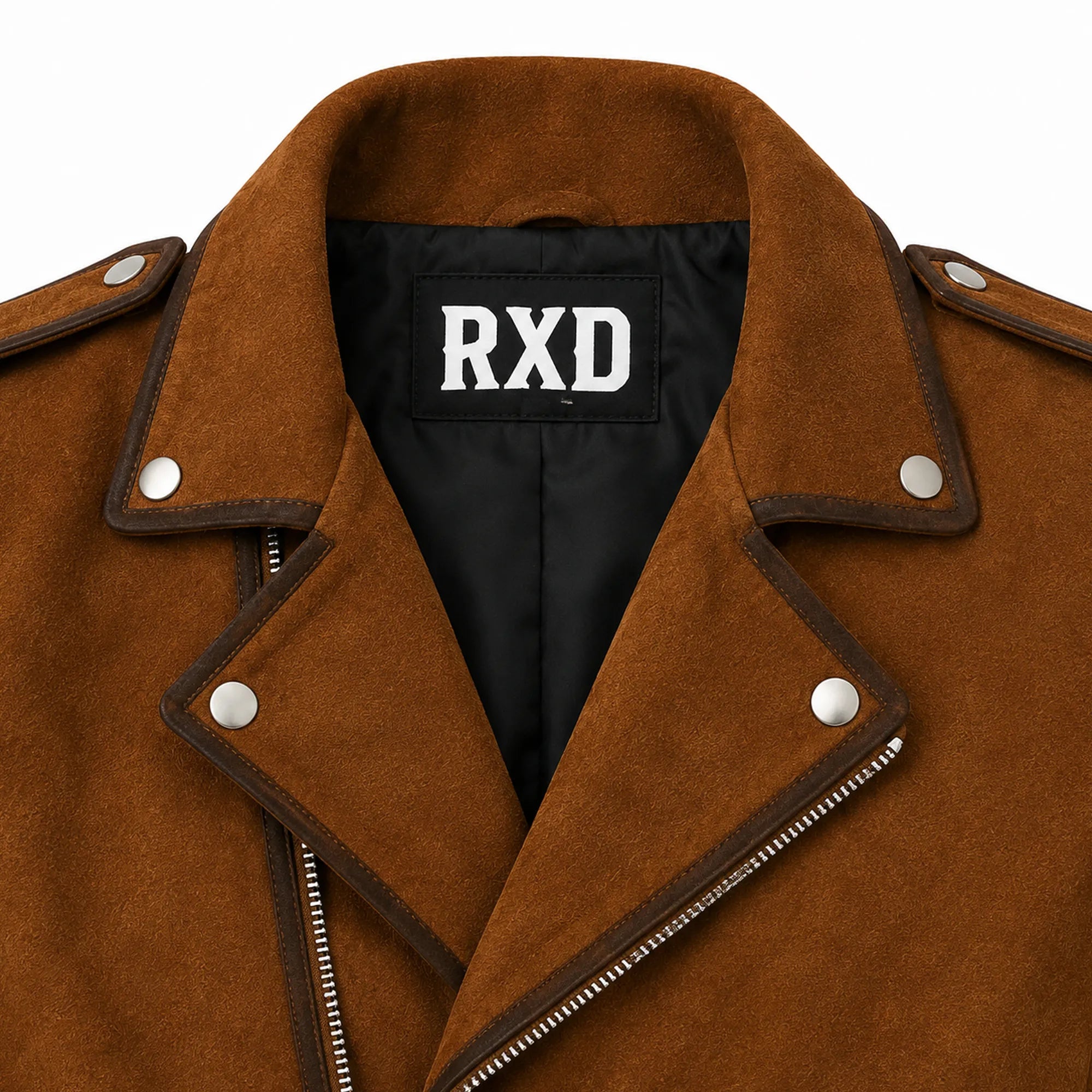 Men's Dark Calf Suede Leather Biker Jacket Asymmetrical Zip - RXD Leather 00524