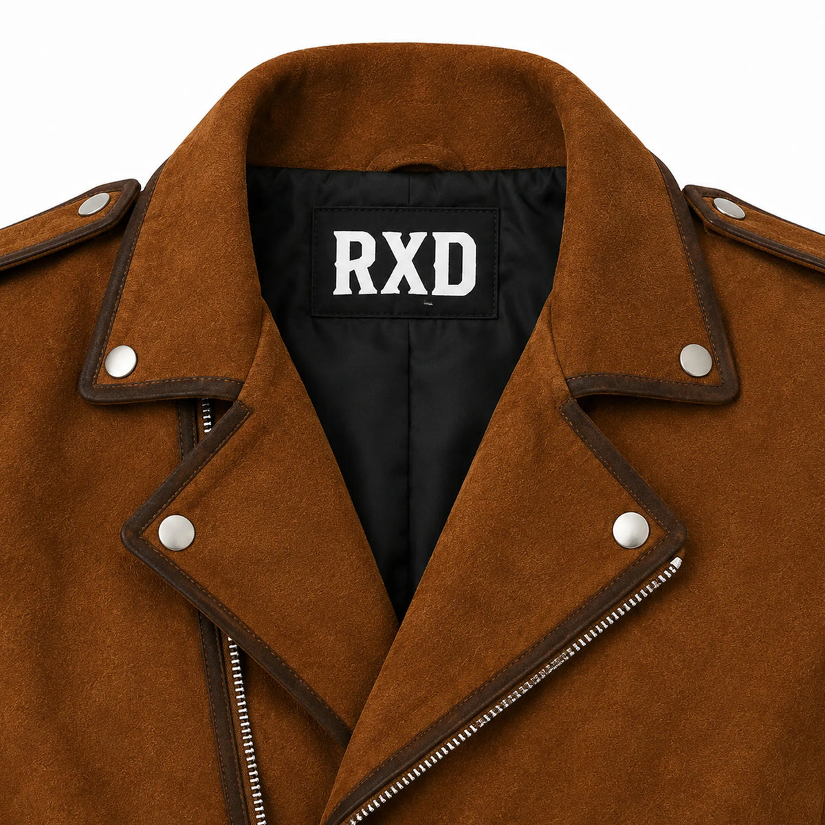 Men's suede biker jacket with shoulder epaulets – RXD Leather