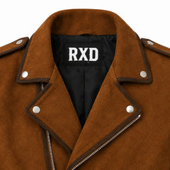 Men's Dark Calf Suede Leather Biker Jacket Asymmetrical Zip - RXD Leather 00524