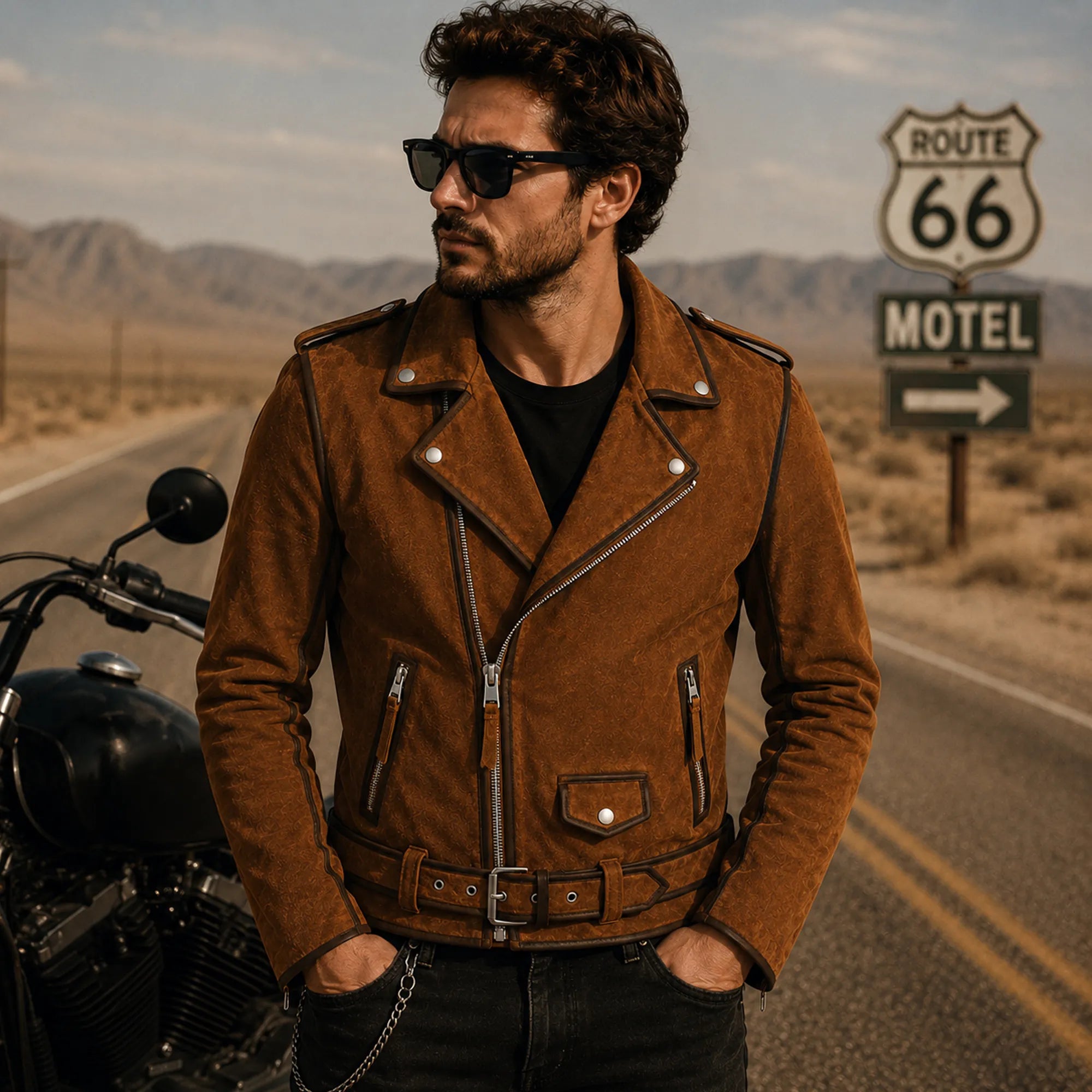 Men's Dark Calf Suede Leather Biker Jacket Asymmetrical Zip - RXD Leather 00524