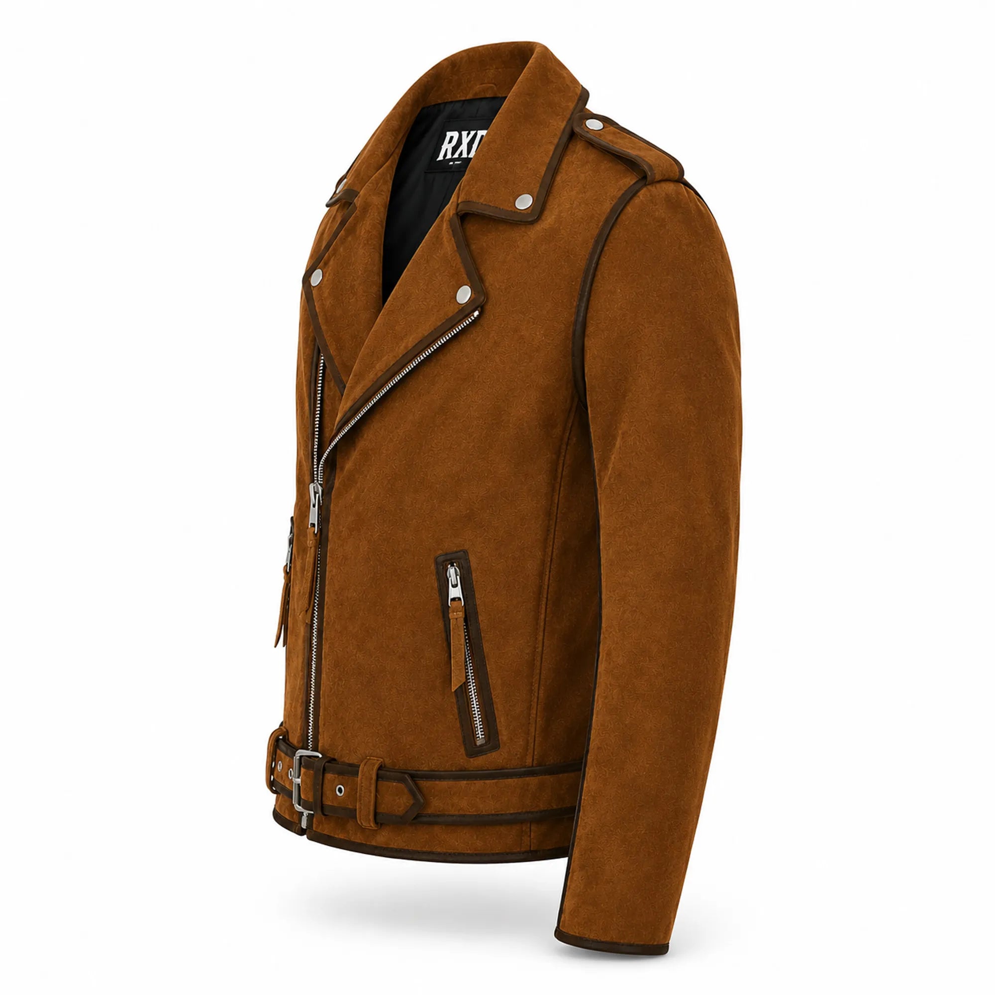 Men's Dark Calf Suede Leather Biker Jacket Asymmetrical Zip - RXD Leather 00524