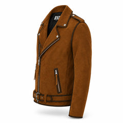 Men's Dark Calf Suede Leather Biker Jacket Asymmetrical Zip - RXD Leather 00524