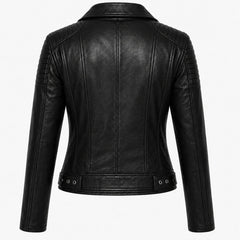 Womens Black Leather Biker Jacket Real Sheepskin Moto Style - RXD Leather 0096