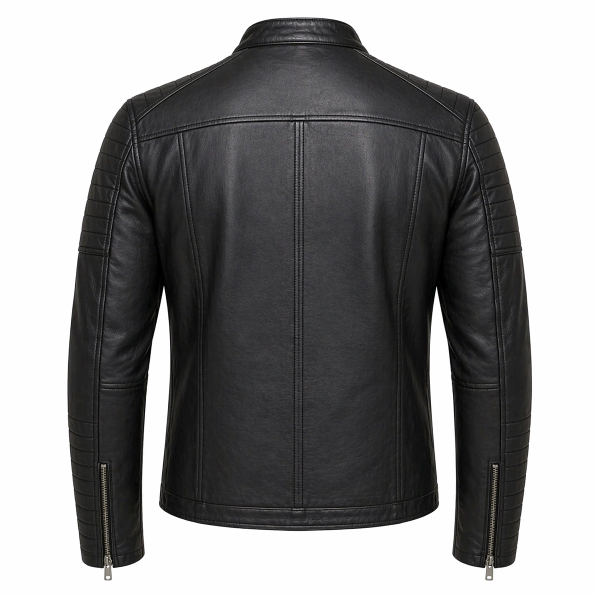 Men's Black Genuine Leather Motorcycle Jacket Stand Collar Style Outfit- RXD leather 002
