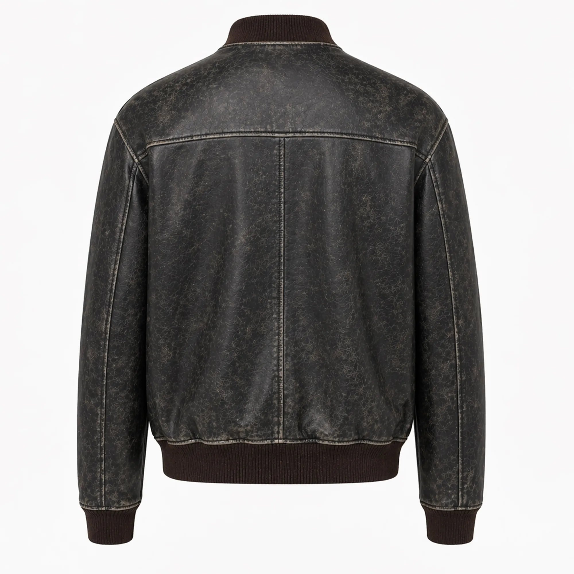 Mens Black Distressed Leather Bomber Jacket Classic Casual Style - RXD Leather 0039 