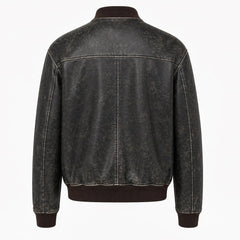 Mens Black Distressed Leather Bomber Jacket Classic Casual Style - RXD Leather 0039 