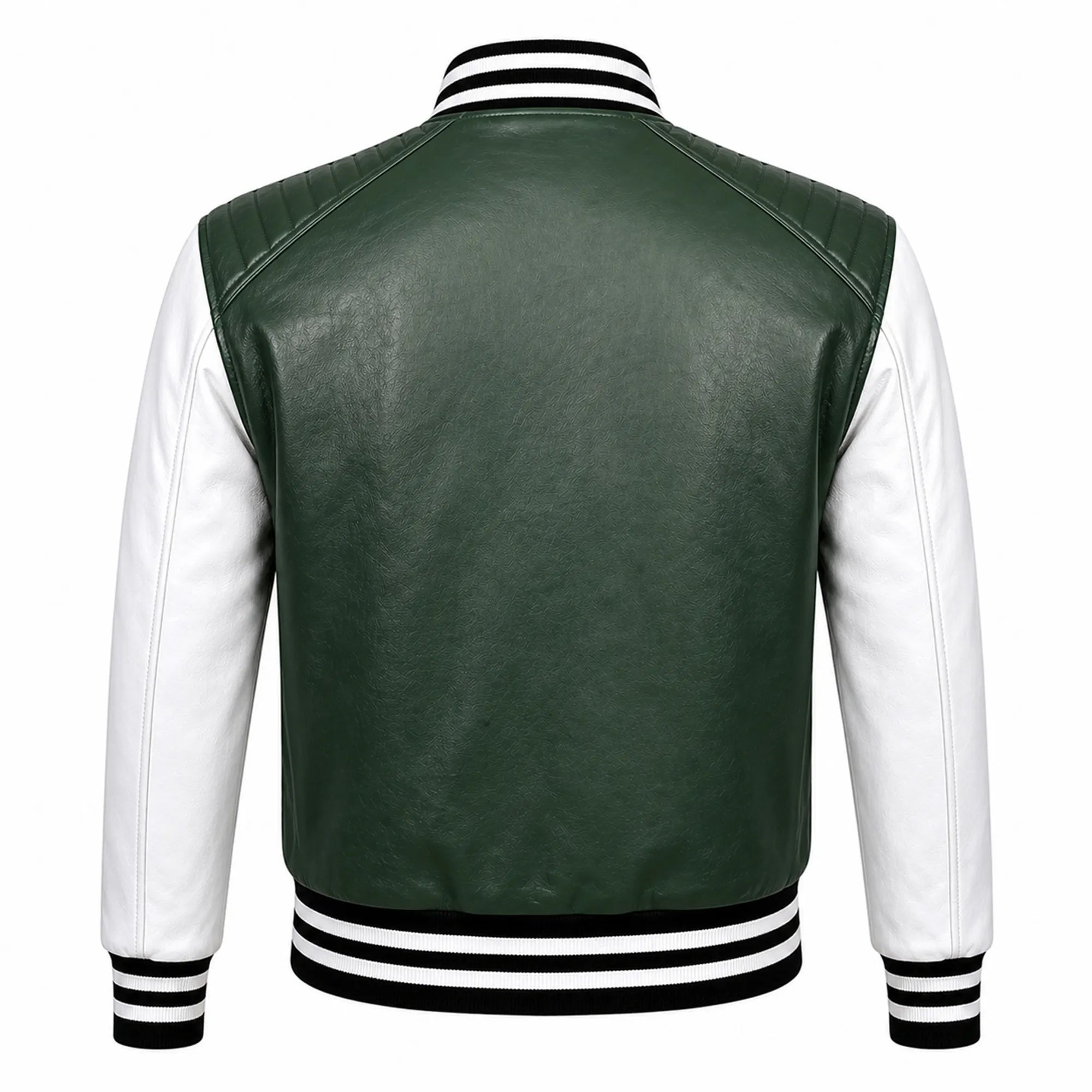 Mens Green White Varsity Leather Jacket College Streetwear Fit Apparel - RXD Leather 00141 