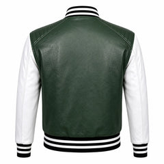 Mens Green White Varsity Leather Jacket College Streetwear Fit Apparel - RXD Leather 00141 