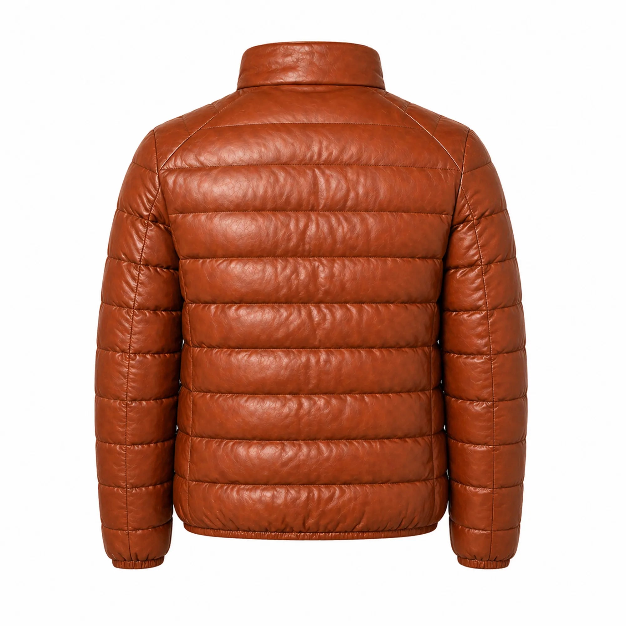 Mens Lambskin Leather Puffer Jacket Winter Ribbed Stand Collar - RXD Leather 00173