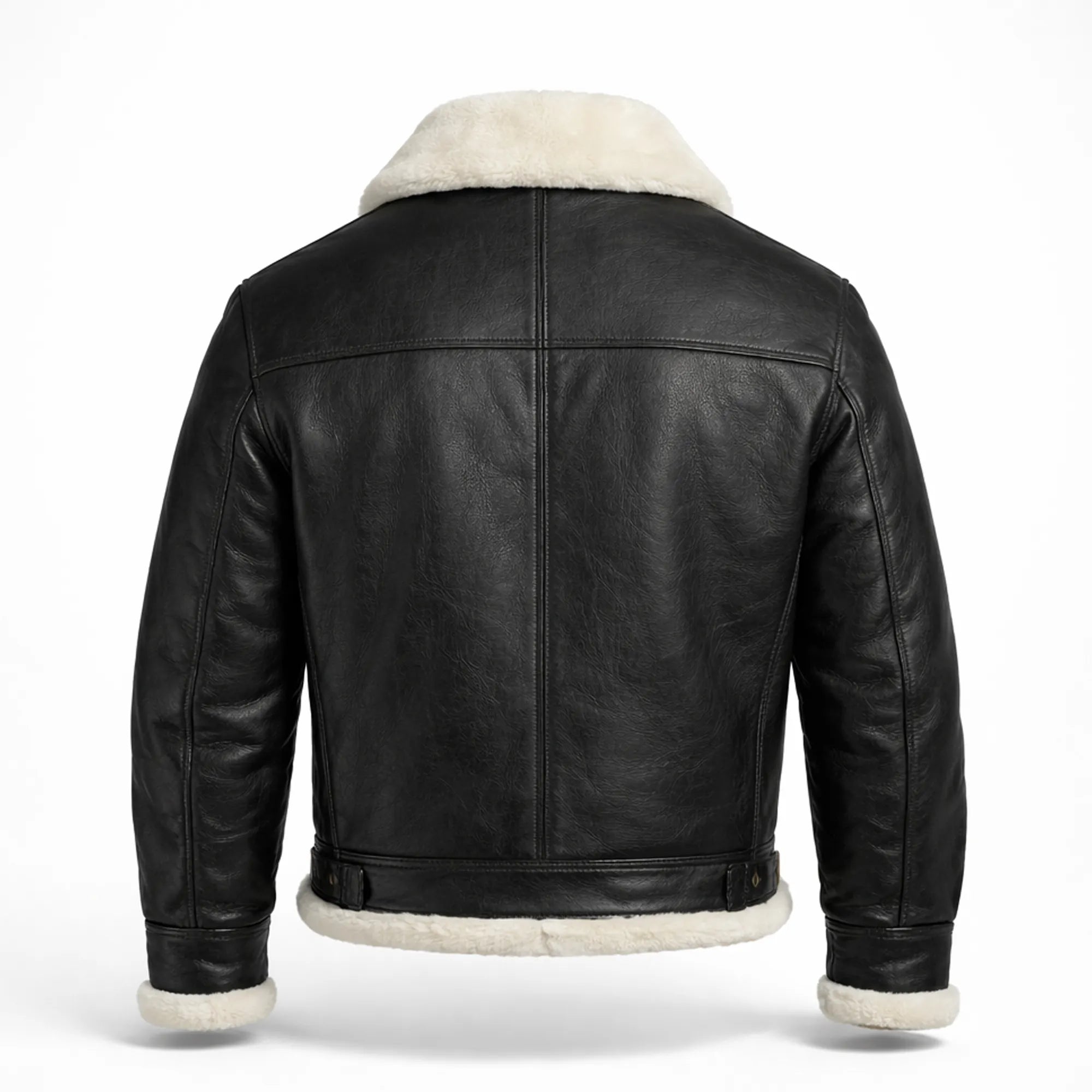 Men's Black Sheepskin Leather Jacket Aviator Winter Warm Fur Coat -RXD Leather 0077 