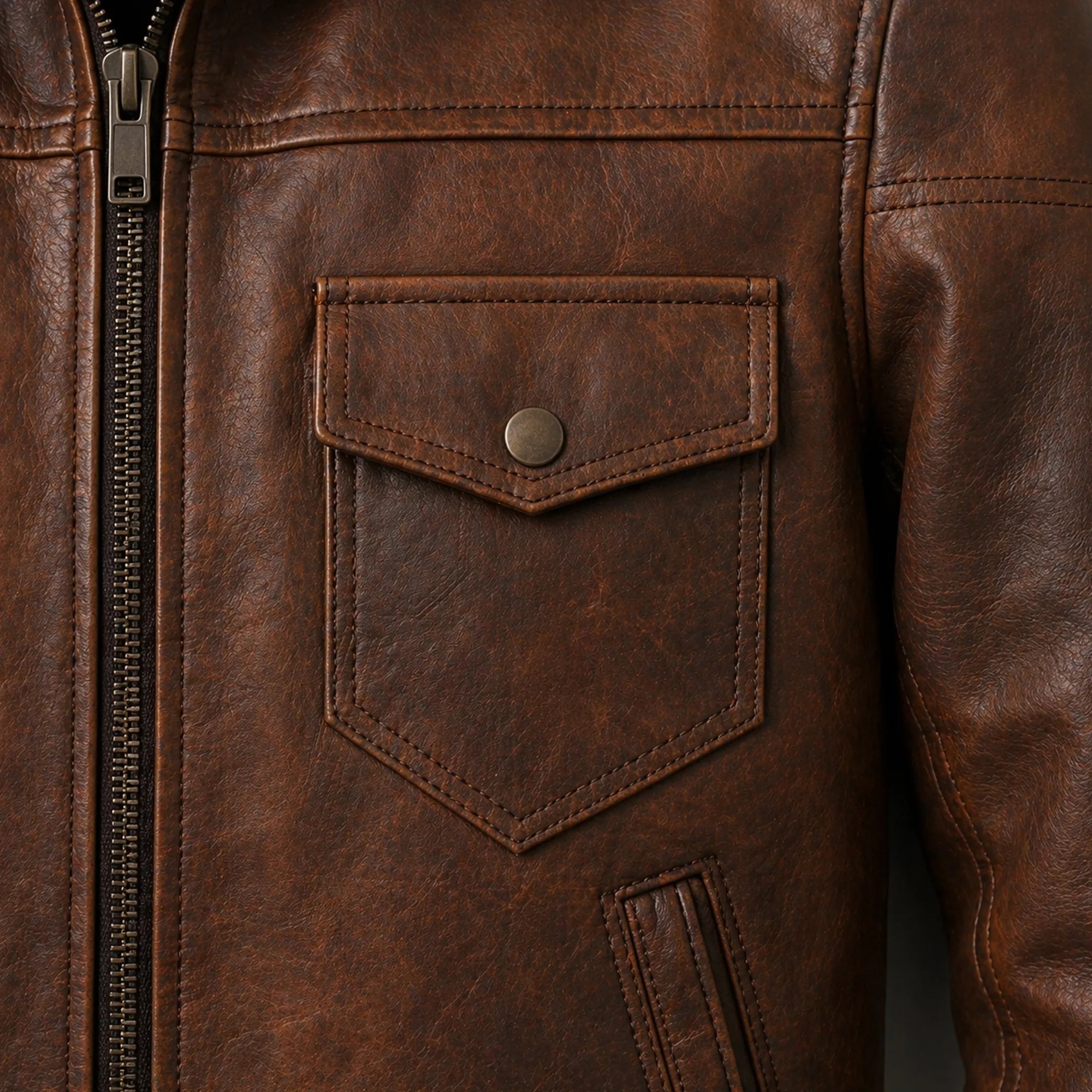 Men's Brown Distressed Lambskin Leather Biker Jacket Slim Fit Style Coat - RXD Leather 0011 