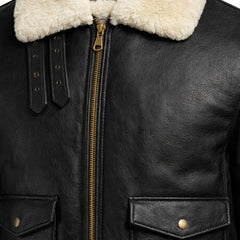 Men's Black Sheepskin Leather Jacket Aviator Winter Warm Fur Coat -RXD Leather 0077 