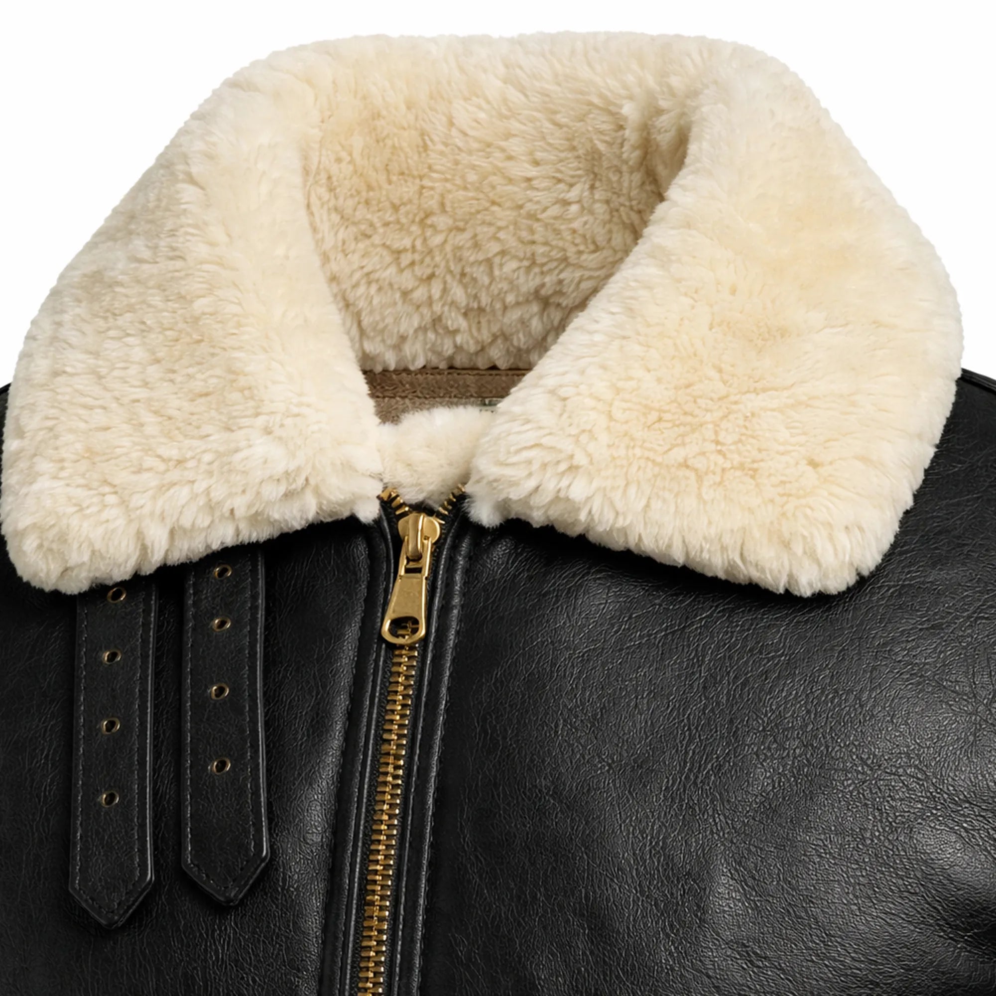 Men's Black Sheepskin Leather Jacket Aviator Winter Warm Fur Coat -RXD Leather 0077 