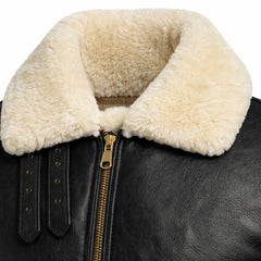 Men's Black Sheepskin Leather Jacket Aviator Winter Warm Fur Coat -RXD Leather 0077 
