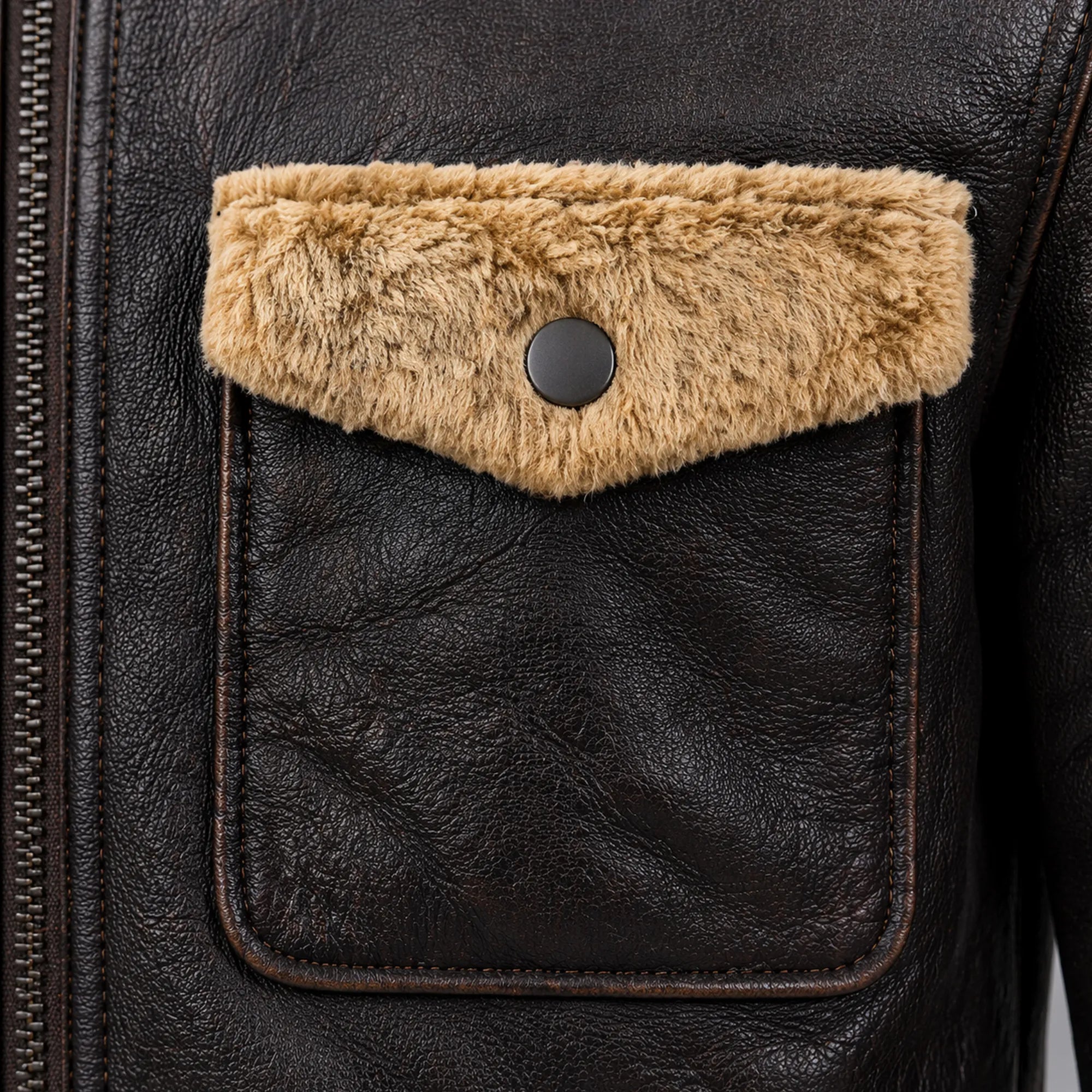 Men's Sheepskin Shearling Pilot Jacket Genuine Leather Aviator Coat Men - RXD Leather 0079 