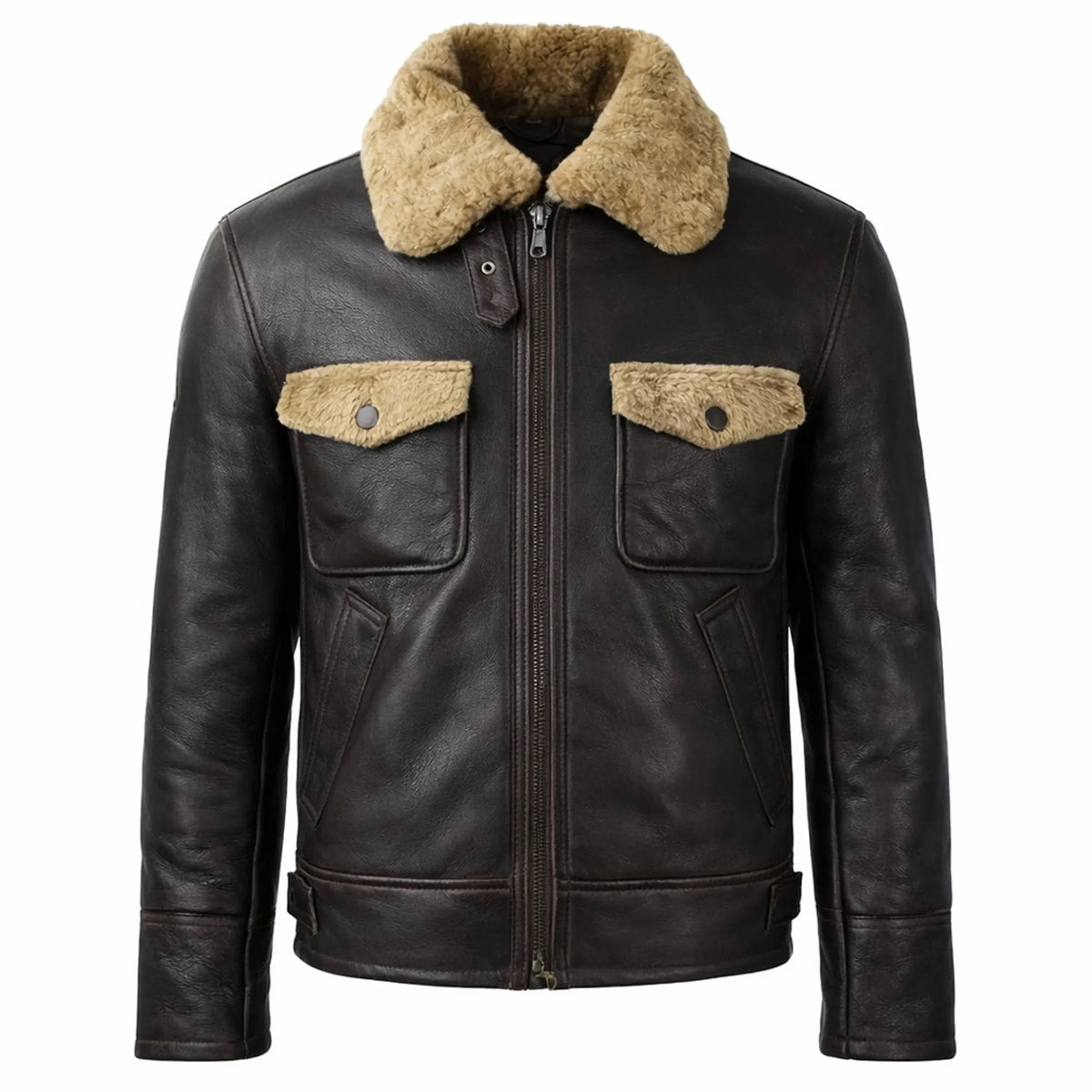 Men's Sheepskin Shearling Pilot Jacket Genuine Leather Aviator Coat Men - RXD Leather 0079 