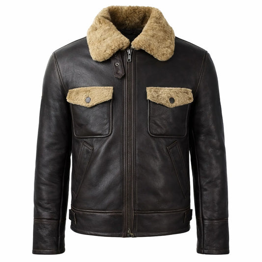 Men's Sheepskin Shearling Pilot Jacket Genuine Leather Aviator Coat Men - RXD Leather 0079  2000