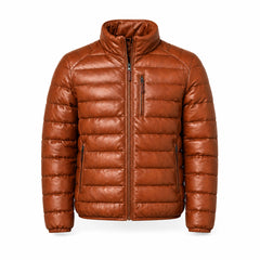 Mens Lambskin Leather Puffer Jacket Winter Ribbed Stand Collar - RXD Leather 00173