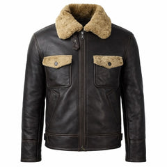 Men's Sheepskin Shearling Pilot Jacket Genuine Leather Aviator Coat Men - RXD Leather 0079 