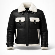 Men's black shearling aviator leather jacket – RXD Leather