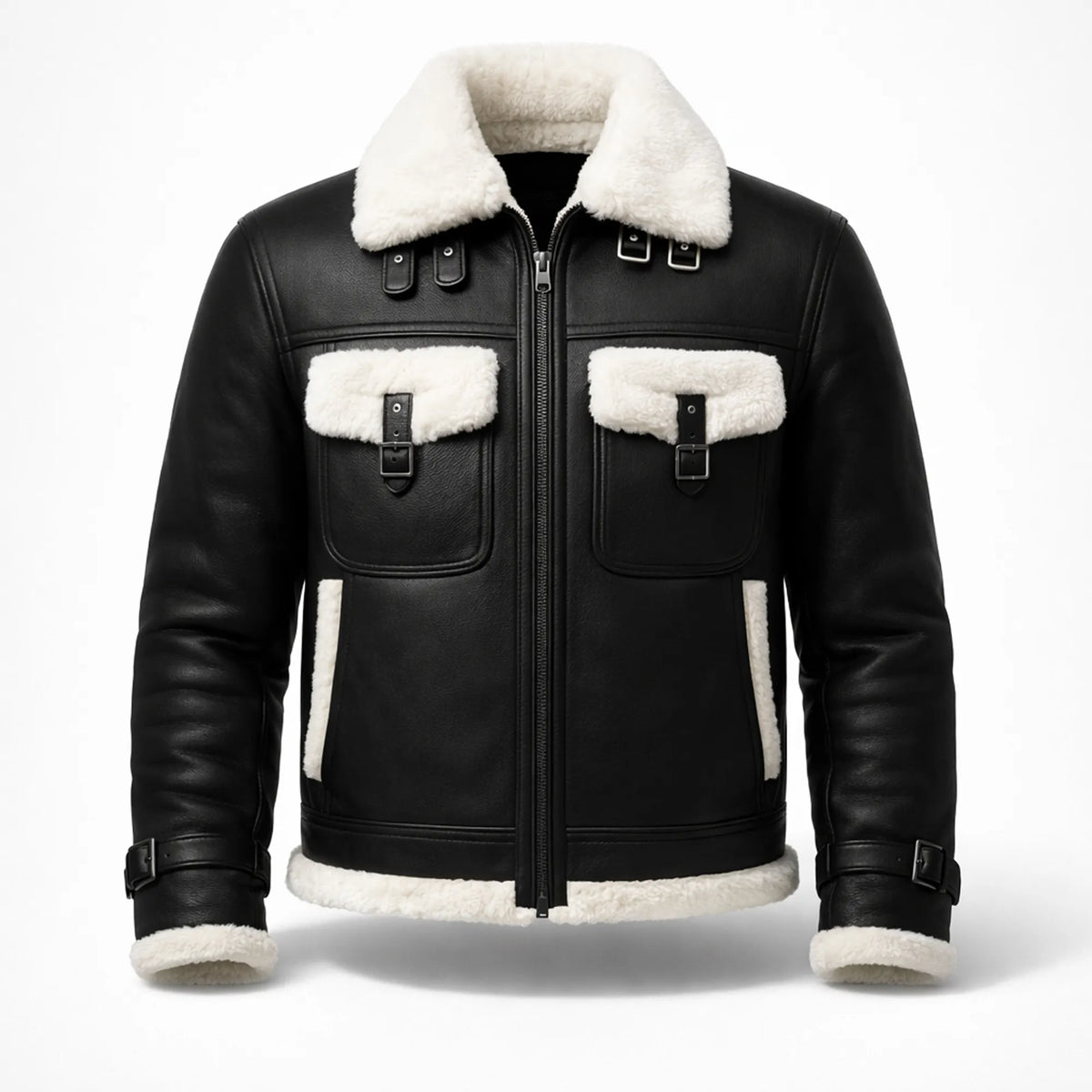 Men's Black Shearling Leather Jacket Aviator Winter Warm Coat for Men - RXD Leather 0081