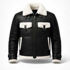 Men's Black Shearling Leather Jacket Aviator Winter Warm Coat for Men - RXD Leather 0081