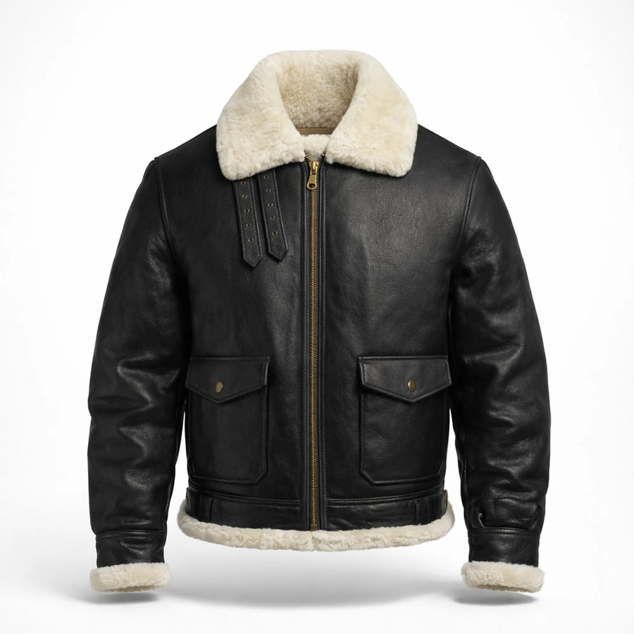 Men's black sheepskin aviator leather jacket – RXD Leather