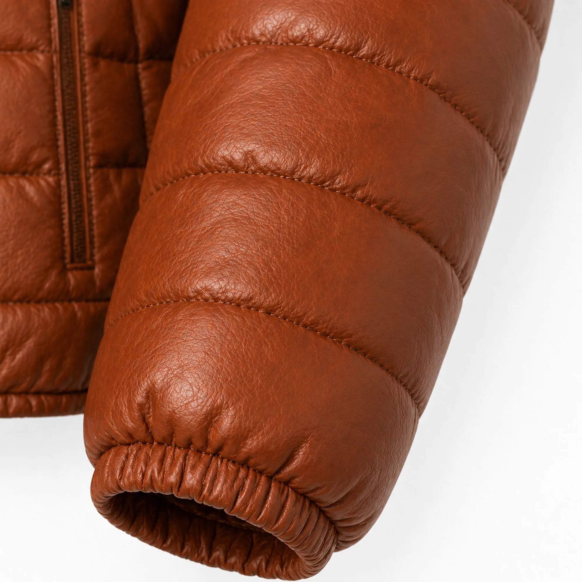 Mens Lambskin Leather Puffer Jacket Winter Ribbed Stand Collar - RXD Leather 00173 