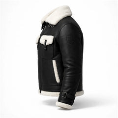 Men's Black Shearling Leather Jacket Aviator Winter Warm Coat for Men - RXD Leather 0081 