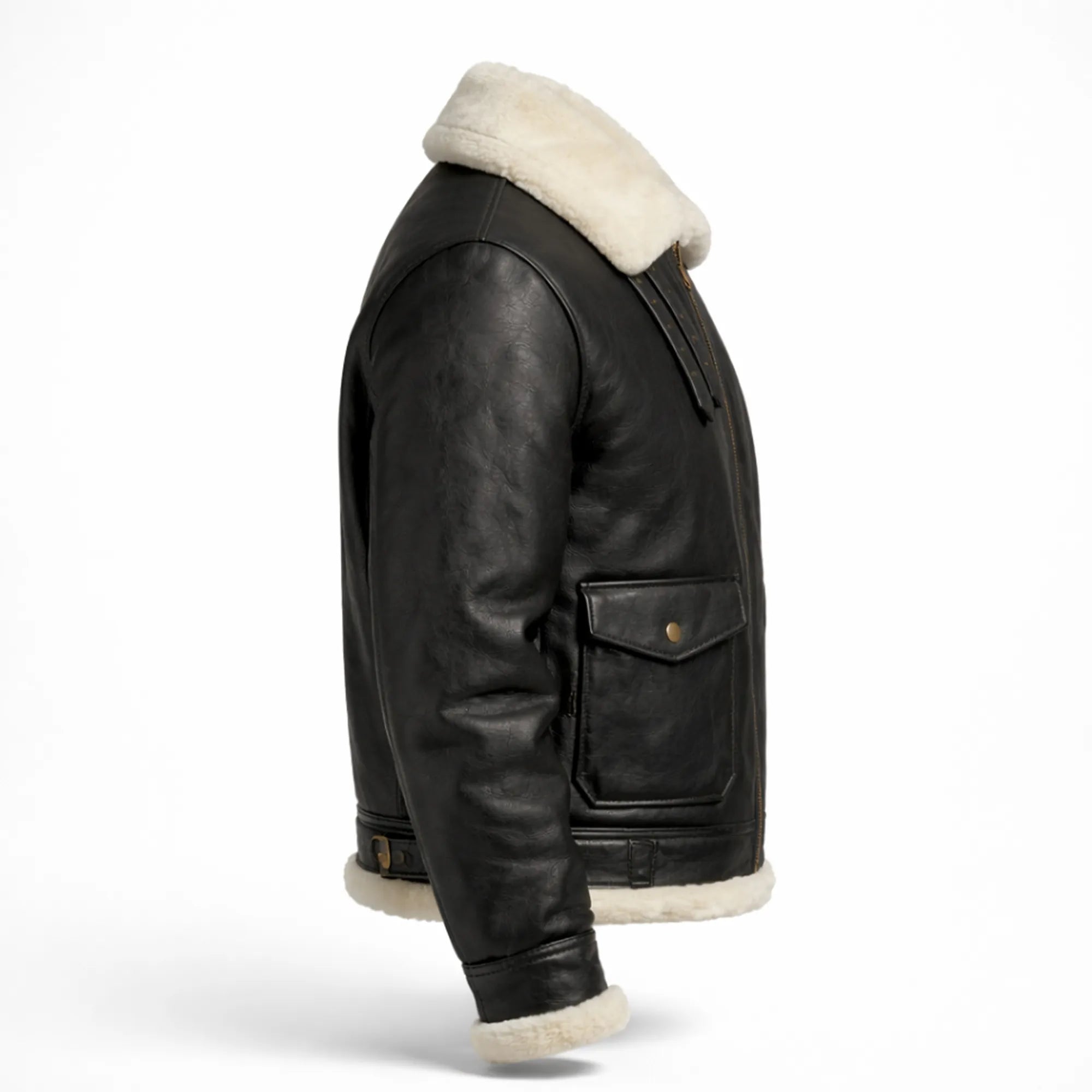 Men's Black Sheepskin Leather Jacket Aviator Winter Warm Fur Coat -RXD Leather 0077 