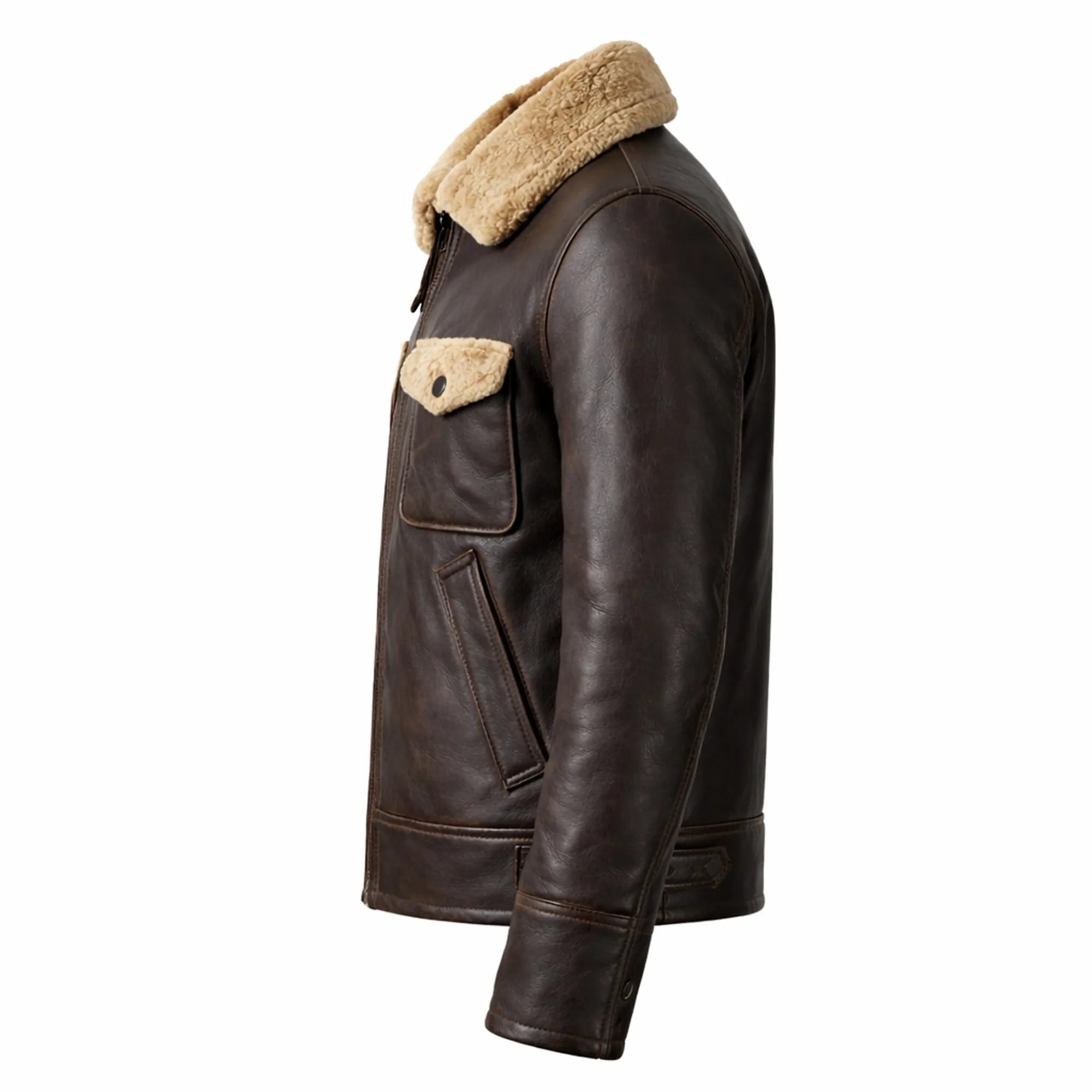 Men's Sheepskin Shearling Pilot Jacket Genuine Leather Aviator Coat Men - RXD Leather 0079 