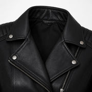 Women's black sheepskin biker jacket styled – RXD Leather