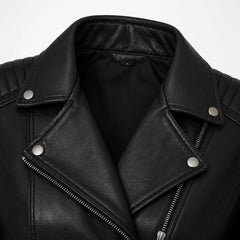 Womens Black Leather Biker Jacket Real Sheepskin Moto Style - RXD Leather 0096