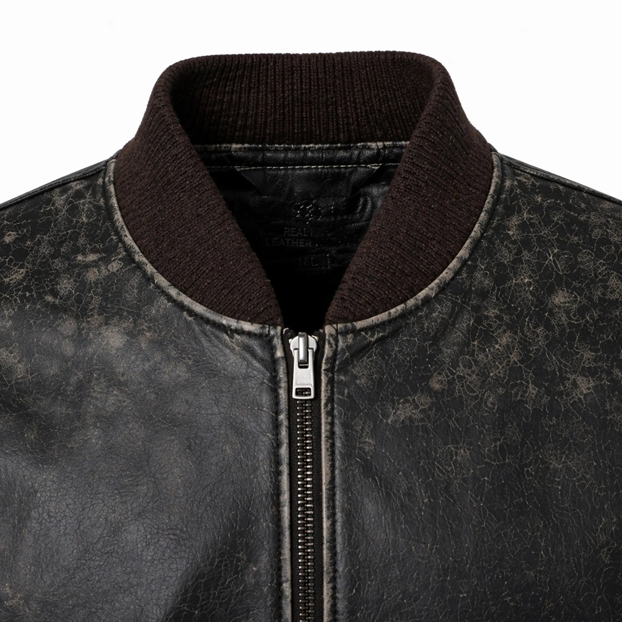 Mens Black Distressed Leather Bomber Jacket Classic Casual Style - RXD Leather 0039 