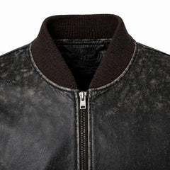 Mens Black Distressed Leather Bomber Jacket Classic Casual Style - RXD Leather 0039 