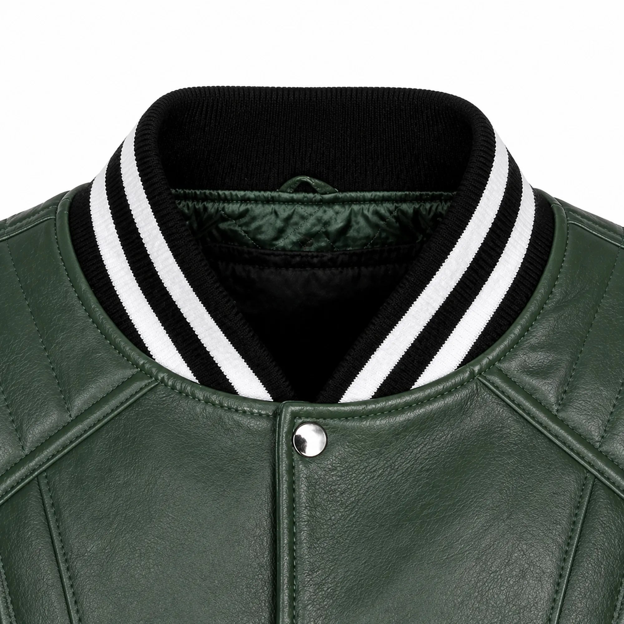 Mens Green White Varsity Leather Jacket College Streetwear Fit Apparel - RXD Leather 00141