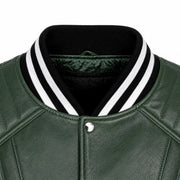 Men's green and white college jacket – RXD Leather