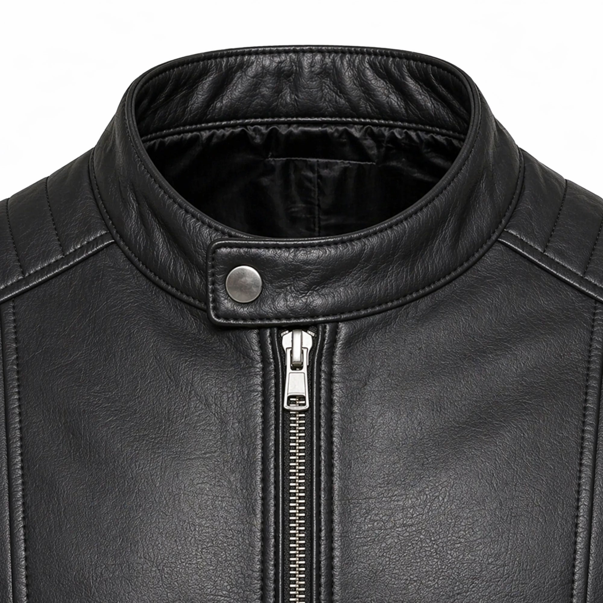 Men's Black Genuine Leather Motorcycle Jacket Stand Collar Style Outfit- RXD leather 002